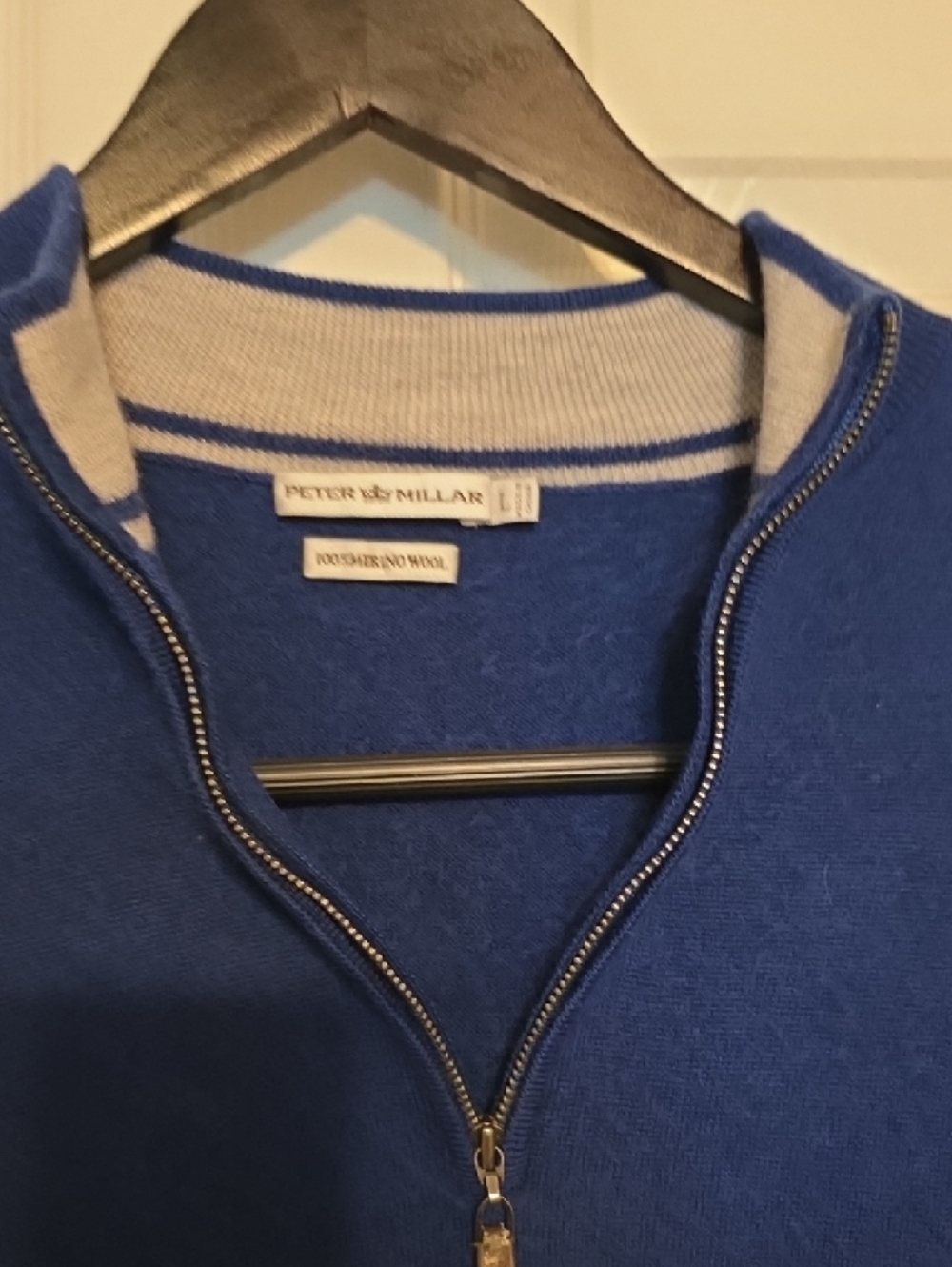Peter Millar Men's Royal Blue Marino Wool  Half-Zip Sweater - Picture 5 of 7